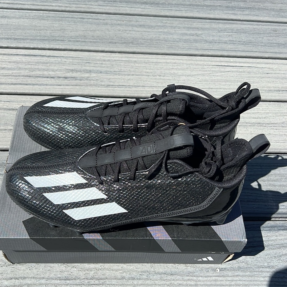 NWT Adidas Men's Adizero Scorch football cleats in black and white. Size 13 - Picture 5 of 7